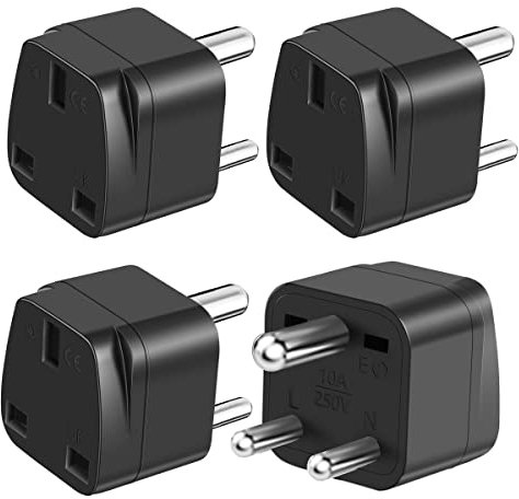 LUKELI 4 Pack UK to India Plug Adapter India Travel Adapter Maldives Plug Adapter for Indian Pakistan Sri Lanka,Burma,Maldives Iraq Nepal Yemen Zambia (Black 4 Pack)