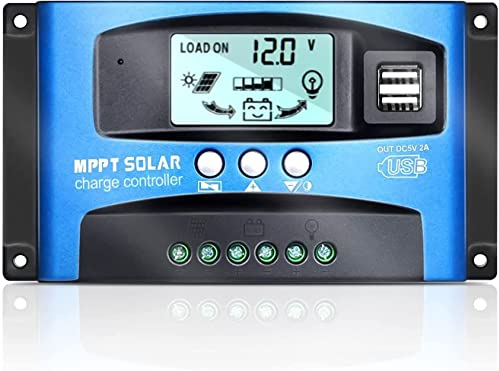 OOYCYOO MPPT 100A Controlador de Carga Solar 12V 24V Automático, MPPT 100A Regulador de Carga Solar con LCD Pantalla 2 puertos USB, Apto muchos plomo ácido y litio Baterías