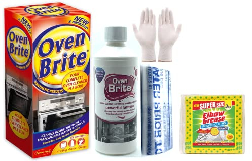 Oven Cleaner- Oven Brite Oven Cleaning Kit - 500 ml Bottle – Bags for Rack and Gloves Included - Complete Oven Cleaner Set with 1 Pack of Elbow Grease Power Cloth
