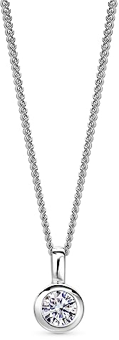 OROVI Schmuck Damen Solitär Silberkette mit Anhänger weißer Solitär funkelnder Zirkonia im Brillantschliff und in einer Zargenfassung, Zeitlose klassische Halskette aus 925 Sterling Silber, 46 cm