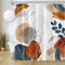 Uiiooazy Rideau Douche Anti Moisissure, Rideau de Douche 180x180cm Abstrait Terracotta Feuilles Bleu Rideaux de Baignoire Tissu Lavable Imperméable Polyester Rideaux Salle de Bain avec 12 Crochets