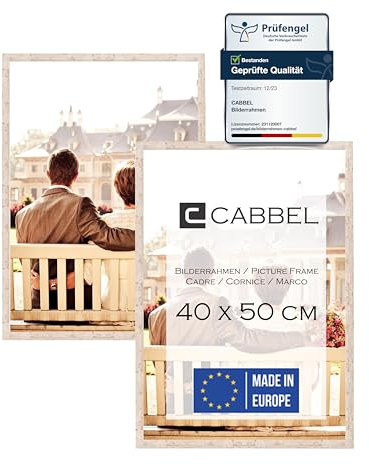 CABBEL Lot de 2 cadres photo 40x50 cm, bouleau, cadre stable en bois MDF, verre plexi incassable, à suspendre, idéal pour photos/images/collage