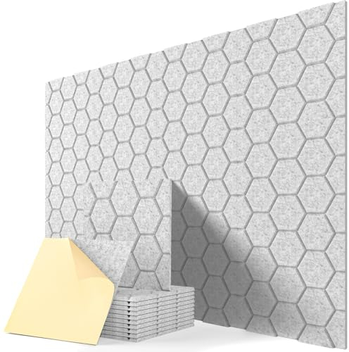 Panneau Acoustique Murale, Lot de 12 Panneaux Acoustiques Decoratifs Autocollantes, Plafond, Porte Traitement Acoustique pour Studio, Chambre, Salon, Gaming, 30 x 30 x 0,9cm, Gris