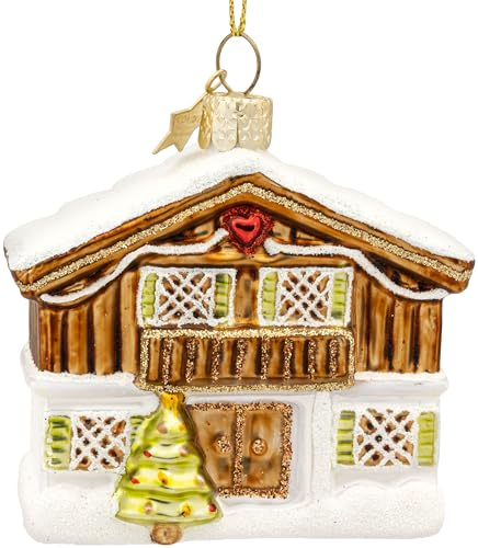 SIKORA Skihütte besondere Weihnachtskugel Glas Christbaumschmuck Deko Figur Weihnachten Anhänger Ornament - Trend Line - BS632