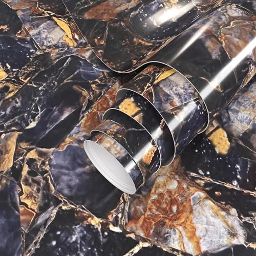VIOPVERY Peel and Stick Wallpaper 90cmx500cm Blue Marble Wallpaper Sticky Back Plastic Black Vinyl Wrap Kitchen Worktop Covering Self Adhesive Thick Wallpaper for Bedroom Furniture Stickers