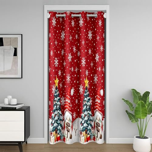 Homemissing Merry Christmas Closet Door Cover Curtain for Living Room Xmas Tree Dwarf Print Door Curtain for Doorway Privacy Snowflake Darkening Blackout Curtain 86x203cm Merry Christmas Tree Snowman