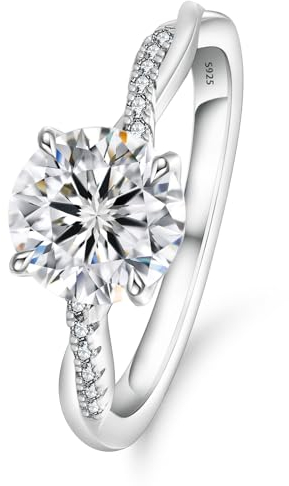 KRKC&CO Verlobungsring Damen Moissanite Solitärring, 2 Karat Moissanit Diamant Ring, VVS1 D Farbe, 925 Silber Weißgold, Verlöbnis Hochzeitstag Jubiläum Geburtstag Geschenk für Frauen, 56 (17.8)