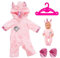 1 Rosa Puppenkleidungs- Und Schuhset, 1 Kleiderbügel Mit Ohren Und Hörnern, Winter-Einteiler, Babykleidungszubehör, Puppenspielzeugkleidung (43 cm)