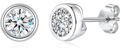 Bewenda Ohrstecker Silber 925 Damen, Klein Silber Rund Ohrstecker Ohrringe mit Weiß Zirkonia, Hypoallergen 6mm Schlafen Ohrknorpel Piercing Ohrstecker, Weißgold Ohrschmuck mit Schmetterlingsverschluss