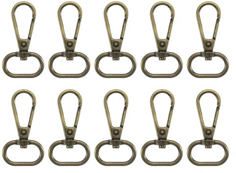 QUARKZMAN 10 Stück Karabinerhaken mit Drehgelenk, 20mm Karabiner Schlüsselanhänger Ovale Ring Karabinerverschluss Metall Drucktor Schnapphaken für Herstellung Taschen Gürtel, Messing