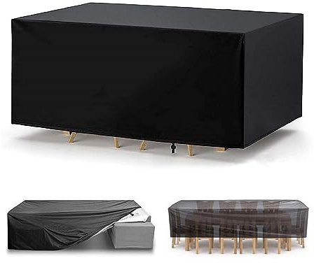 18meng Art Garden Furniture Covers 190x170x100cm Black 600D Heavy Duty Oxford Cube/Rectangular Garden Table Cover Waterproof Windproof Anti-UV Large Patio Furniture Cover for Table Chairs Rattan Sofa