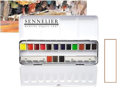 Sennelier Boîte de Peinture Aquarelle Extra-Fines, sélection Nature 15 demi-godets .12 + 3