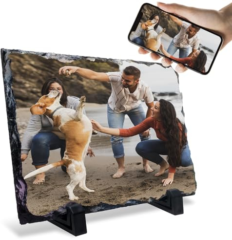 Portafotos de piedra personalizado con tu foto - Con o sin texto - Varios tamaños y formas (Rectangular, 30x20 (+/-1cm))