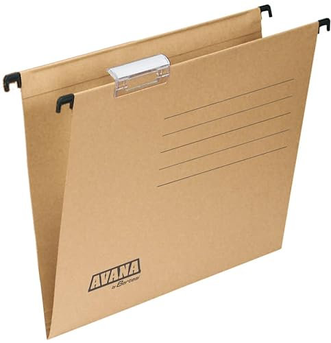 Avana® by Bertesi, 50 Stück A4-Hängemappen für Schubladen, kurzes Kunststoffvisier, 6,5 cm, V-Rücken, 33 cm, Farbe Kraft Eco, Ref. 060/330 GL -B1