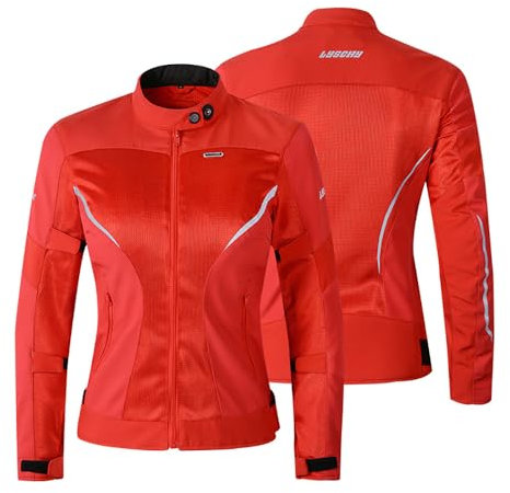 YuanDiann Damen Motorradjake mit 7 Stück Abnehmbar Protektoren Winddicht Reflektierend Textil Motorcross Atmungsaktiv Netz Motorradbekleidung Protektorenjacke Schutz Jacke Motorradanzug Rot L