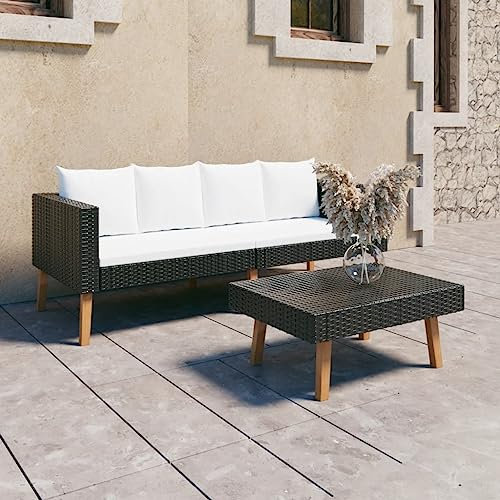 KATERYY 2-TLG. Garten-Lounge-Set mit Kissen Poly Rattan Schwarz,Komfortables LoungeSet in Schwarz es Gartenmöbel für entspannte Stunden auf der Terrasse