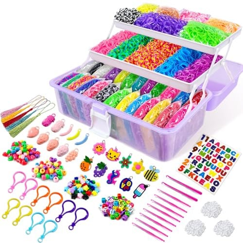 ROSHUKG 14500 Rubber Bands Bracelet Kit, Colorful Loom Bands Making Kit with 3 Layer Container for Girls Boys(Purple)