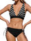 CUPSHE Bikini Set for Women V Neck Triangle Top Wide Straps Cross Back Lace up Mid Rise Two Piece Swimsuit Bathing Suit Black/White Stripe M