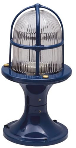 Outdoor Stehlampe klein 28 cm IP54 Glas Messing massiv Blau E27 Maritim Wegeleuchte Außen Gartenlampe Außenleuchte Terrassenbeleuchtung