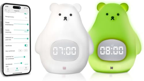 3Babies® Wecker Kinder, Schlaftrainer mit Nachtlicht Baby, Lernwecker digital, Kinderwecker ohne Ticken, Nachtlicht Kinder dimmbar, Nachttischlampe Stilllicht, Kinder wecker