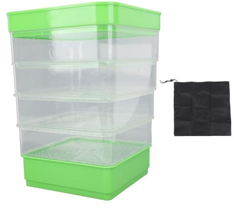 Kit de Germinador Apilable de 4 Niveles, Bandeja Multiusos para Cultivo de Microverduras que Ahorra Espacio, Germinación de Semillas con Orificios de Drenaje y Bandeja, Mejora el