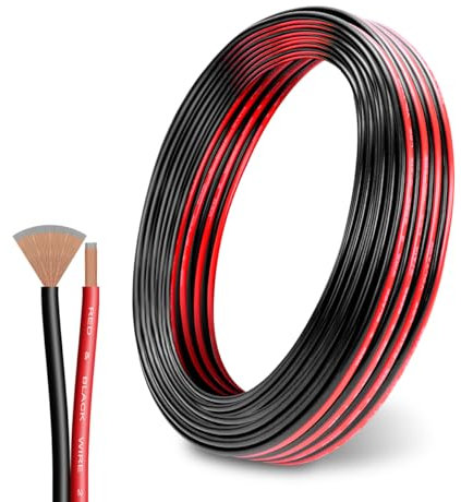 Cable CCA de calibre 12, cable eléctrico de 50 pies [negro de 25 pies + rojo de 25 pies], cable de batería de audio de 2 núcleos negro y rojo para coche, cable eléctrico con cubierta de PVC para luz