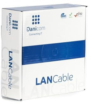 Danicom Rouleau câble rigide gris Cat6 U/UTP CCA - 100m, POE, Ethernet, LAN, câble de raccordement, câble de données, RJ45 - pour armoire de serveur, commutateurs, routeurs, modems !