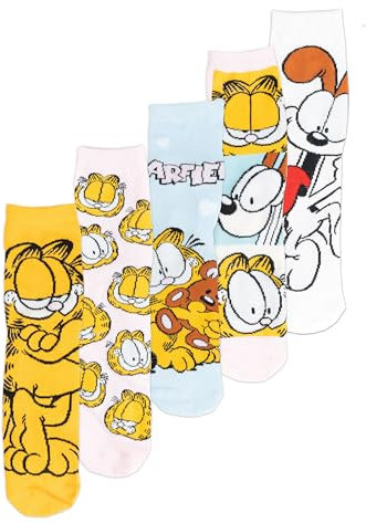 United Labels 5 Paar Garfield Socken für Damen, gelb weiß, 38-43, Damensocken, Frauen Strümpfe