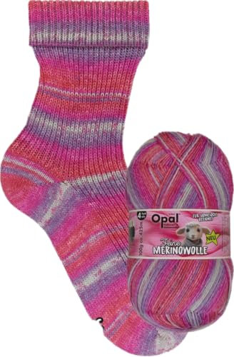 Opal Feine Merinowolle 4-fädige superweiche Sockenwolle, 100 g/420 m, 75% Merinowolle, 25% Polyamid, Nadelstärke 2-3, Maschinenwäsche 30°C (11552 kuschelig)