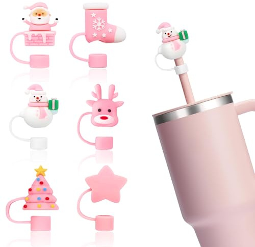 12 PCS Christmas Straw Toppers for Stanley, Cartoon Grinch Drinking Straw Tip Covers Dust-Proof Reusable Straw Tips Lids for Christmas Gifts (Straw cap design 5)