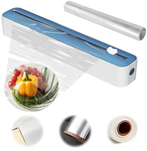 Dispenser e taglierina per pellicola trasparente, 2 in 1, da parete, ricaricabile, con pellicola trasparente, facile utilizzo di un'ampia gamma di applicazioni per fogli di alluminio per casa e cucina