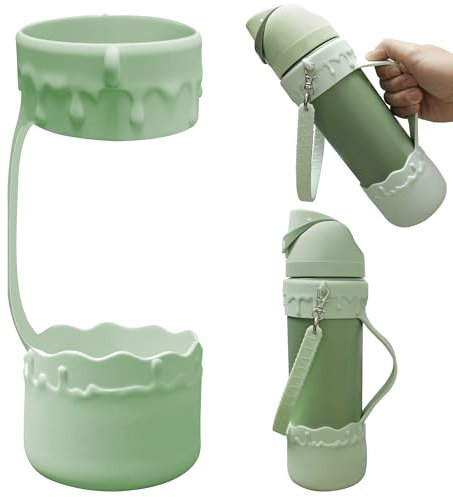 Bottle Bumper Silicone Boot with Handle for Owala 24oz Water Bottle, Sleeve Protector with Strap for Owala Freesip Water Bottle 24 oz, No Scratch Full Protetive Cover, for Running, Bike, Jogging(Green