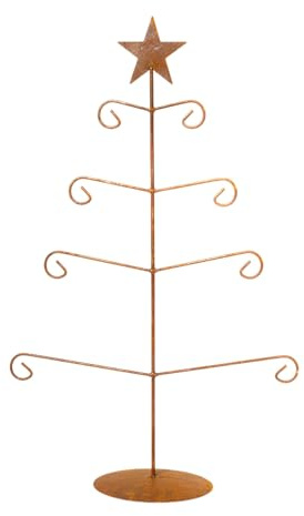 Tannenbaum mit Stern zum Hinstellen aus Metall mit Edelrost und 8 Haken für Zierschmuck Weihnachten Fensterdekoration 90cm hoch x 56cm breit