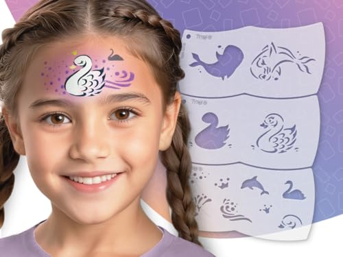 TyToo Mosaic Kinderschminke Schablonen | Wiederverwendbare Face paint schablonen für Kinder | Makeup Schablone für Kinder (Delfin und Schwan)
