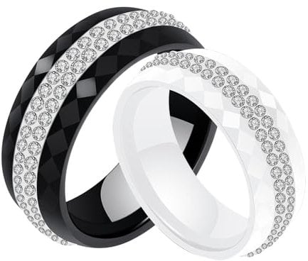 AMDXD Schmuck Keramik Ringe 8mm, Trauringe Zirkonia Pave Elegante Polished Hochzeit Ehering Verlobungsring, Weiß, Gr.60 (19.1)