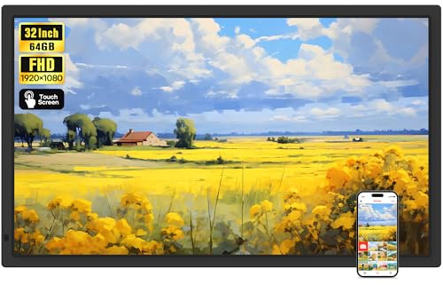 Frameo 32 Zoll großer WiFi Digitaler Bilderrahmen für Foto- und | 64 GB Speicher, 1080P FHD IPS-Touchscreen, automatische Drehung, Wandmontage, Teilen von Fotos und Videos vom Telefon