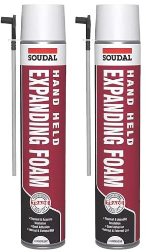 Soudal Expanding Foam Gap Filler Handheld Spray Filler with Nozzle 500ml Pack of 2