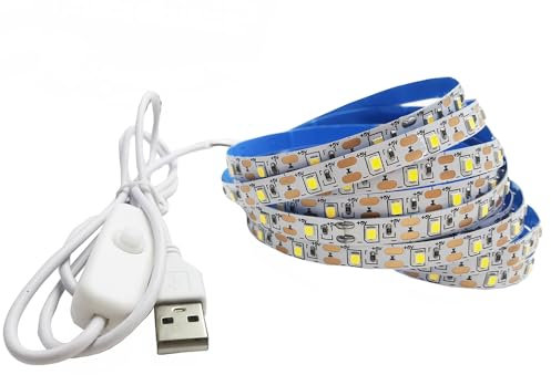 Vrabocry 5V USB LED Streifen Licht weißes 1M/3.28FT Strip Lichtband 2835 IP20 Nicht Wasserdicht 60 LEDs mit Schalter band Lichtleiste Leiste für Schlafzimmer, Küche Dekoration