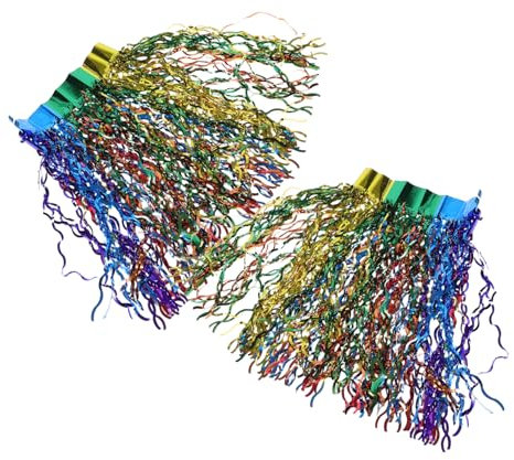 UKCOCO 2pcs Metallic Tinsel Fringe Rainbow Desk Skirt for Office Luau Party Theme Decorations Shimmering Table Skirt for Birthdays Weddings Thanksgiving Graduation Events