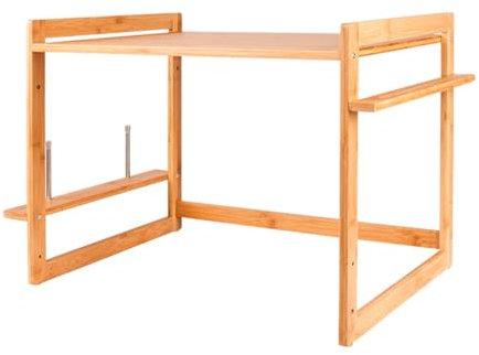 Bamboo Microwave Oven Rack with Chopping Board/Knife Rack, Over Microwave Shelf, Kitchen Toaster Storage Organizer Countertop Stand