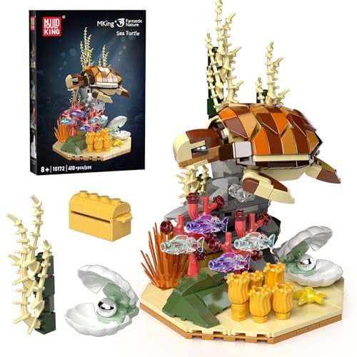 Mould King 10172 Klemmbausteine Tiere Schildkröten Bausteine Modell mit Sockel Tier Bauspielzeug Meerestiere Set MOC Geschenke für Erwachsene(410 Teile)