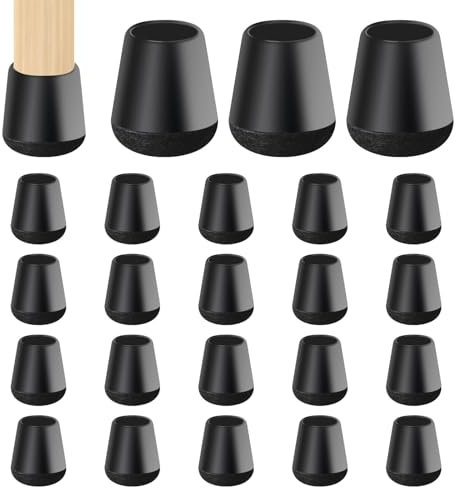 24 Pièces de Protection Pied de Chaise, Patins pour Chaises en Silicone avec Feutre épaissi, pour Pieds de Chaises Ronds et Carrés, Protection Contre Les Rayures et Le Bruit - Noir