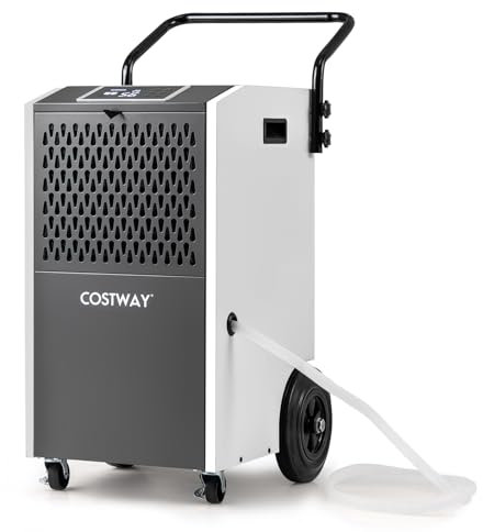COSTWAY 73L/Day Commercial Dehumidifier, Industrial Air Dehumidifiers Building Dryer with 24H Timer, Drain Hose, Auto Defrost, Temperature Protection & Wheels for Spaces up to 695m² (White)