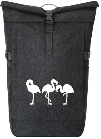 Huuraa Kurierrucksack Flamingos Silhouette 30-44 Liter Black Melange Fairtrade Rolltop Rucksack Geschenkidee