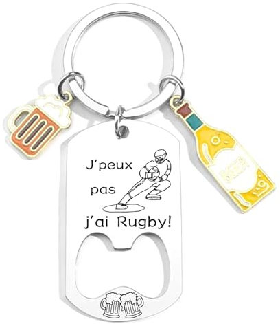 JRZDFXS Cadeau Super Coach Porteclef Cadeau Coach Sportif Original pour Lui Dire Merci Coach Cadeau Entraineur de Foot Gadget de Cuisine Utile Cadeau Coach Foot (j'peux pas j'ai Rugby)