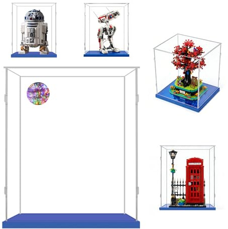 Vitrine 25x25x35 für Lego 75308 75379 75335 10338 76414 17101 21346 21347 | für R2D2 BD-1,Pop Mart,Figur 1/6,Bumblebee,Expecto Patronum,Boost Roboter,Acryl,Klar,Einfach zu Installieren,Staubschutz