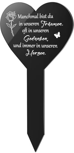 Grabschmuck Wetterfest, Grabschmuck, Schwarzes Herzförmiges Acryl Grab Deko mit mit Gravur Geliebt Und unvergessen Für Immer in Unseren Herzen, Grabdekoration Zum Erinnerung Andenken Deko Trauer