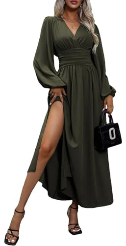 LIAMERHE Women's Summer/Winter Midi/Maxi Dress V-Neck Wrap Short/Long Sleeve Sundress Ladies Casual Elegant Spring Solid Dress Beachdress for Wedding Party