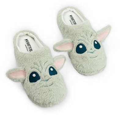 Star Wars Grogu Unisex Adults Green Mule Slippers | 3D Ears Fluffy Home Wear for Movie Fans | Cosy Loungewear | Character Footwear for Relaxing Evenings Merch