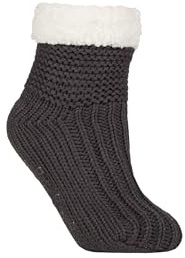 SockShop Womens Wild Feet Fleece Lined Slippers – 1 Pair Soft Plush Indoor House Shoes with Grips, Warm Cosy Comfort Footwear for Winter, Non Slip Sole, UK Size 4-8 Dark Grey